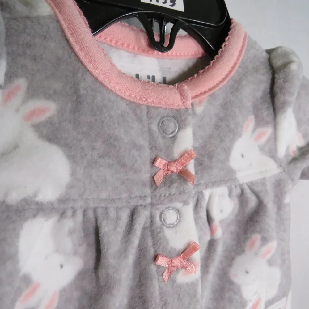 Baby Rabbit Bunny Fleece Footed Sleeper Carter's Pink & Gray Preemie